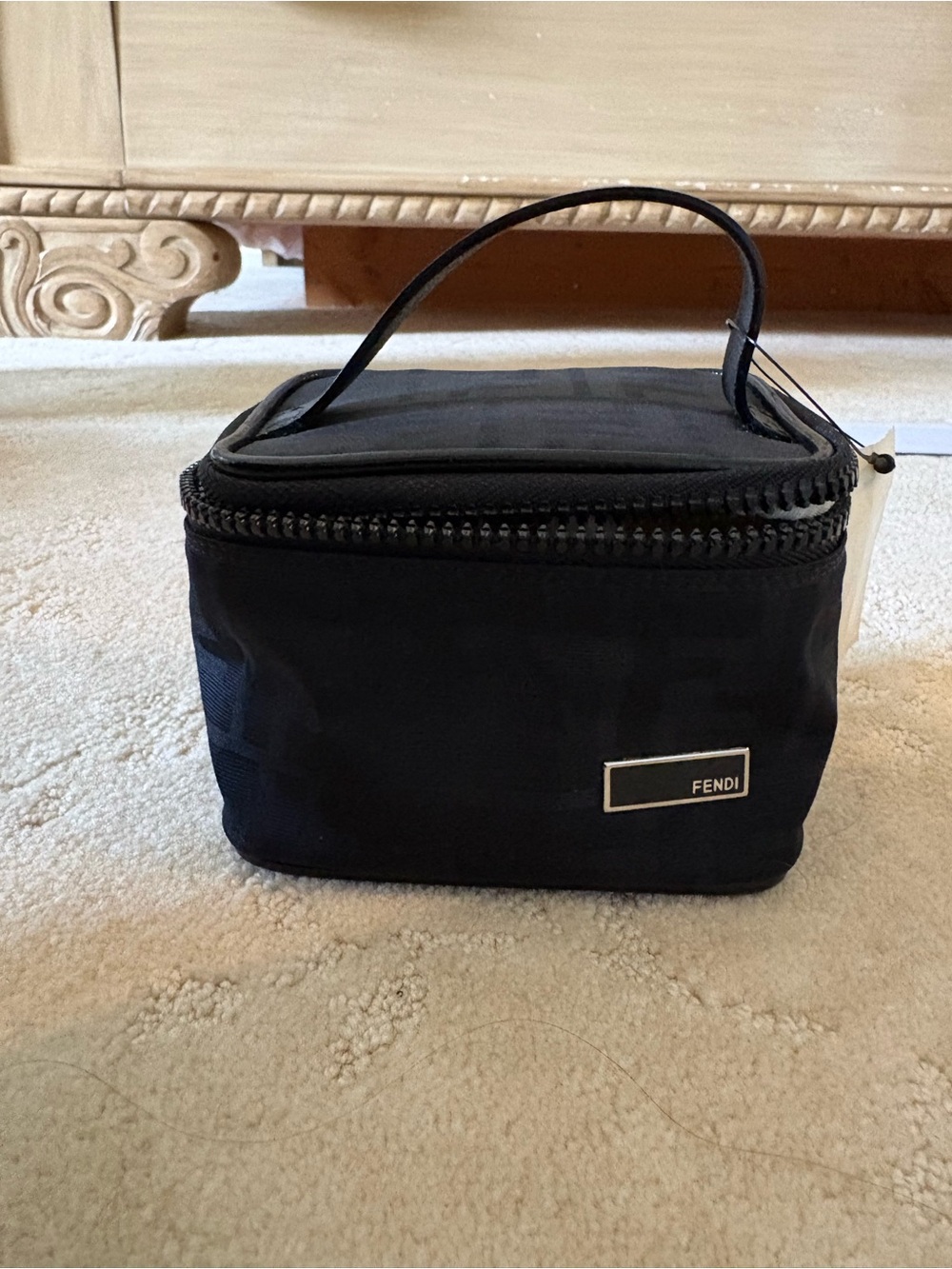 Fendi Black Structured Top-Handle Cosmetic Case
